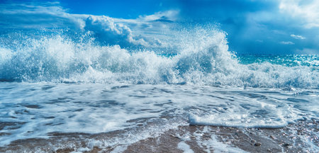 beautiful waves on the beachの写真素材