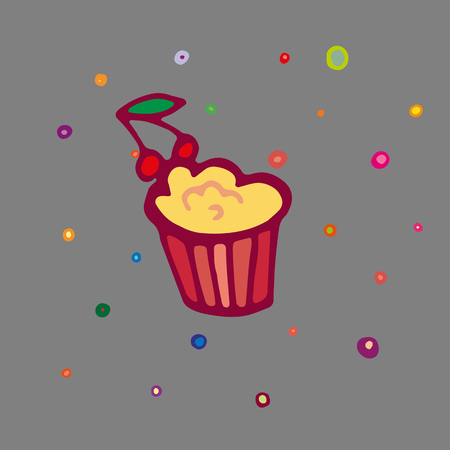 Kids style drawing of muffin cake and cherries Vector Illustrationのイラスト素材