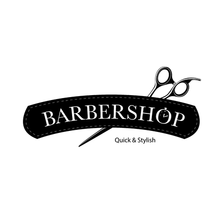 A Logo for barbershop, hair salon with barber scissors Vector Illustrationのイラスト素材