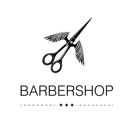 A Logo for barbershop, hair salon with flying barber scissors Vector Illustrationのイラスト素材