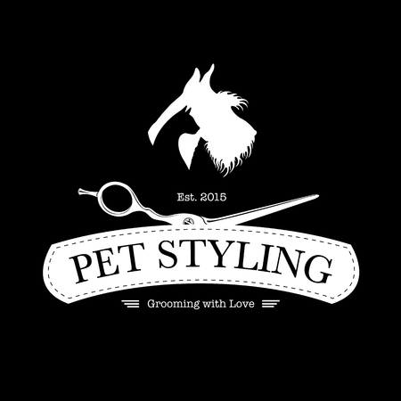 Logo for pet hair salon, pet styling and grooming shop, store for dog and cats. Vector illustrationのイラスト素材