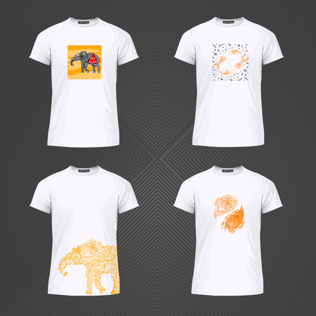 Original print for t-shirt. T-shirt with fashionable design - Nature, wildlife and floral paisley elements. Vector Illustrationのイラスト素材