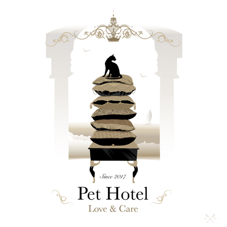 Logo for pet hotel. Royal hospitality and care for cats, dogs and other pets. Vector Illustrationのイラスト素材