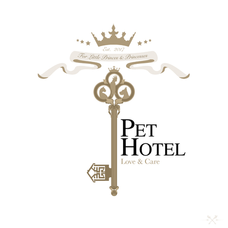 Logo for pet hotel. Royal hospitality and care for cats, dogs and other pets. Vector Illustrationのイラスト素材