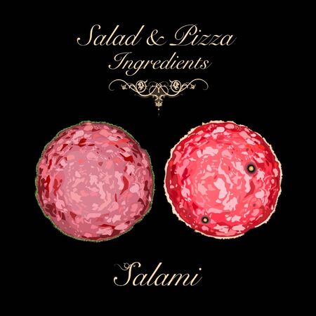 Salad and pizza ingredients - salami. Vector Illustrationのイラスト素材