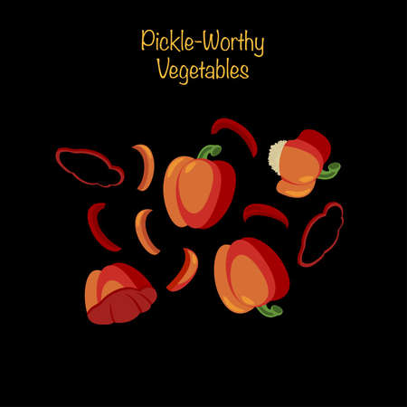Pickle-worthy vegetables - whole and sliced bell peppers. Vector Illustrationのイラスト素材