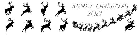 Santa Claus sleigh with reindeer. Santa delivering gifts and presents. Vector Illustrationのイラスト素材