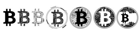 Set of bitcoin sign icons. Bitcoin digital cryptocurrency in circuit board style. Vector Illustrationのイラスト素材