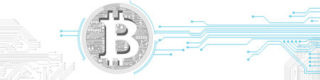Bitcoin theme design. Bitcoin digital cryptocurrency in circuit board style. Vector Illustrationのイラスト素材