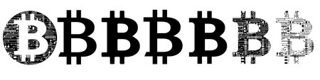 Set of bitcoin sign icons. Bitcoin digital cryptocurrency in circuit board style. Vector Illustrationのイラスト素材