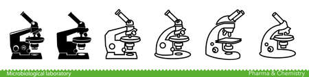 Set of microscope icons. Laboratory monocular and binocular microscopes. Vector Illustrationのイラスト素材