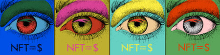 NFT theme design. Non-fungible token sign and contemporary artwork. Vector Illustration