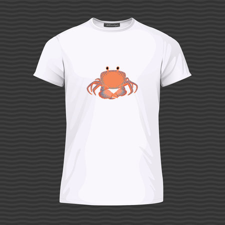 White t-shirt with cute crab. Vector Illustrationのイラスト素材