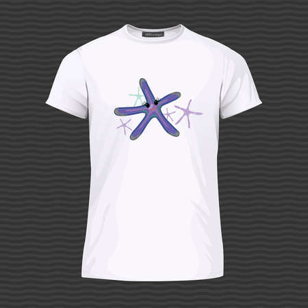 White T-shirt with starfishes. Vector Illustrationのイラスト素材