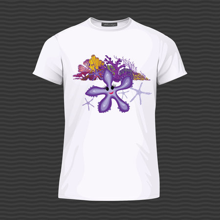 White T-shirt with starfishes and corals. Vector Illustrationのイラスト素材