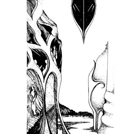 Graphic image of surreal futuristic urban landscape. Vector Illustrationのイラスト素材