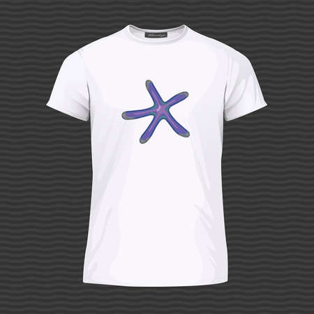 White T-shirt with starfish. Vector Illustrationのイラスト素材