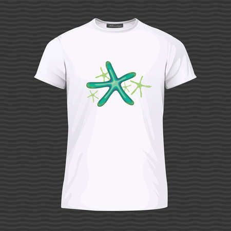 White T-shirt with sea starfishes. Vector Illustrationのイラスト素材