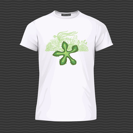 White T-shirt with starfishes and corals. Vector Illustrationのイラスト素材