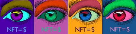 NFT theme design. Non-fungible token sign and contemporary artwork. Vector Illustrationのイラスト素材