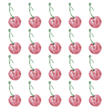Watercolor cherry on a white background patternの写真素材