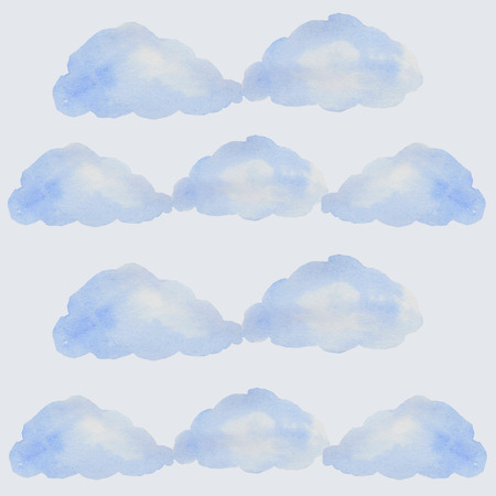 Watercolor blue cloud pattern on a white backgroundの写真素材