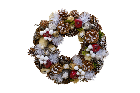 Christmas wreath of cones. Christmas decorations. Isolated. White background.の写真素材