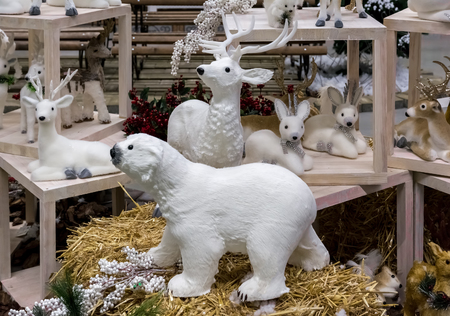 Christmas figurine polar bear, deer and fawn.の写真素材