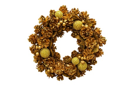 Christmas gold wreath. New Year. Isolated. White background.の写真素材