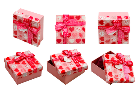 A box with red hearts. Valentines Day concept. Isolated, white background.の写真素材