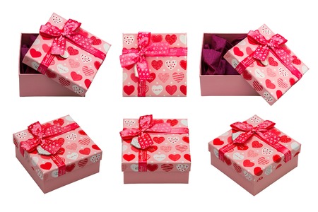 A box with red hearts. Valentines Day concept. Isolated, white background.の写真素材