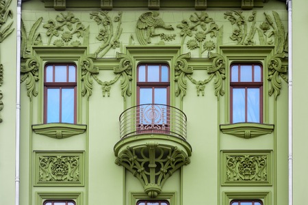 Art Nouveau. The building of hotel "Big Moscow" on the Deribasovskaya street in Odessa, Ukraine.の写真素材