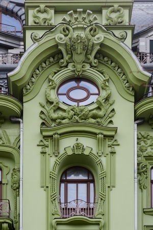Art Nouveau. The building of hotel "Big Moscow" on the Deribasovskaya street in Odessa, Ukraine.の写真素材