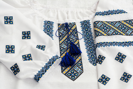 Ukrainian national clothes. Tradicional female embroidered shirt.の写真素材