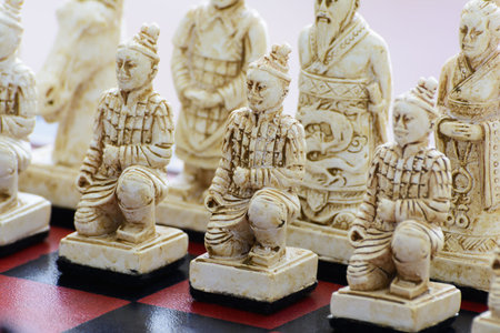 Board game of strategic skill for two players, played on a checkered board.の写真素材