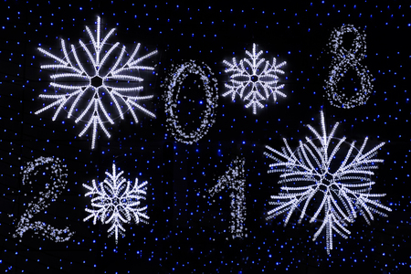 Happy New Year - 2018. Light panel with luminous snowflakes.の写真素材