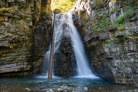 Bukhtivetskyi waterfall in Bukove on the Bukhtovets river. Ivano-Frankivska oblast, Ukraine.の写真素材