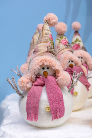 Christmas and New Year decorations: figures of snowman in the style of handmade.の写真素材