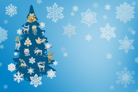 Christmas and New Year decorations: Christmassy fir-tree with snowflakes on blue background.の写真素材
