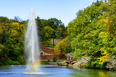 Autumn colors in the National Dendrology Park of Sofiyivka, Fountain "Snake", Uman, 

Ukraine.の写真素材