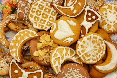 Christmas ginger cookies of different forms, homemade pastries for the holiday.の写真素材