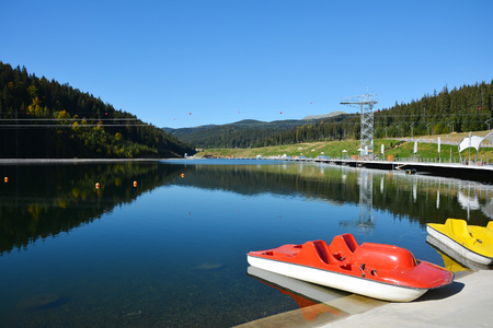 Lake of Youth. Carpathian Mountains, Bukovel, ski resort, Ukraine.の写真素材