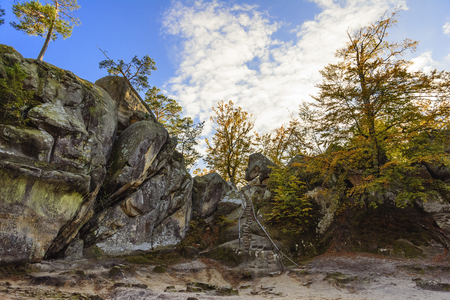 Dovbush rocks, group of rocks, natural and man-made caves carved into stone in 

the forest, named after the leader of the opryshky movement Oleksa Dovbush.の写真素材