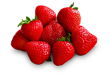 Ripe, fresh, sweet strawberries on white background, isolated.の写真素材