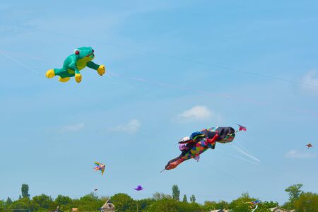 Trykhaty, Mykolaiv region, Ukraine - May, 18, 2019: Kitefest, Tryhutty International Kite Festival 2019 in the village Trykhaty, Ukraine. Annual kitefest.