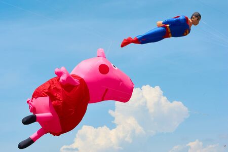 Trykhaty, Mykolaiv region, Ukraine - May, 18, 2019: Kitefest, Tryhutty International Kite Festival 2019 in the village Trykhaty, Ukraine. Annual kitefest.のeditorial素材