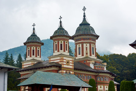Sinaia Monastery, located in Sinaia, in Prahova County, Romania. Stone religious building of...