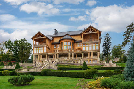Mezhyhirya National Park, Novi Petrivtsi, Kyiv region, Ukraine - October, 16, 2020: Museum of Corruption. The large natural complex Mezhyhirya Residence with a beautiful garden, a cascade of lakes.のeditorial素材