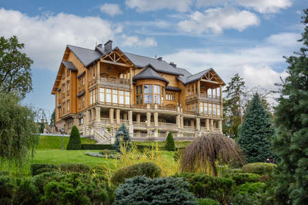 Mezhyhirya National Park, Novi Petrivtsi, Kyiv region, Ukraine - October, 16, 2020: Museum of Corruption. The large natural complex Mezhyhirya Residence with a beautiful garden, a cascade of lakes.のeditorial素材