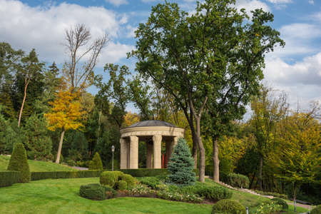 Mezhyhirya National Park, Novi Petrivtsi, Kyiv region, Ukraine - October, 16, 2020: Museum of Corruption. The large natural complex Mezhyhirya Residence with a beautiful garden, a cascade of lakes.のeditorial素材